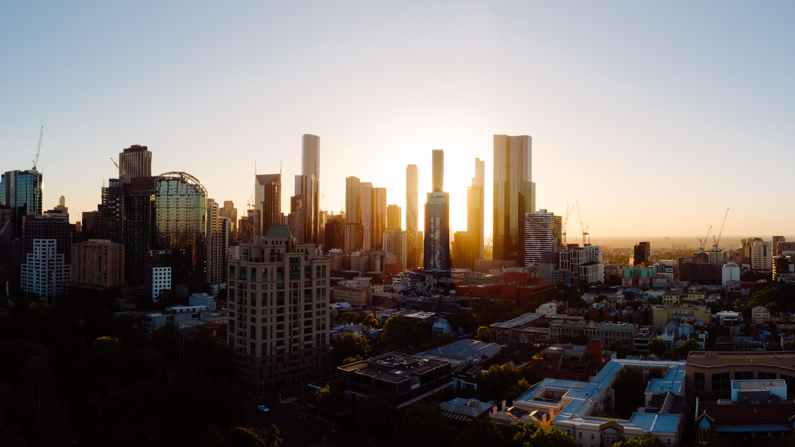 Melbourne CBD skyline at sunset